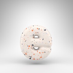 Letter E lowercase on white background. 3D letter with terrazzo pattern texture.