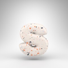 Letter S lowercase on white background. 3D letter with terrazzo pattern texture.