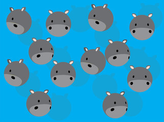 3d Spinning Hippo Head Cartoon Character Illustration Seamless Background