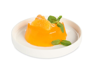 Naklejka na ściany i meble Delicious tangerine jelly with mint isolated on white
