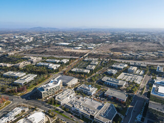 Fototapeta na wymiar Aerial view of UTC, University City large residential and commercial district next to the University of California, San Diego, California, USA. December 1st, 2020
