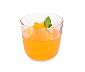 Delicious tangerine jelly with mint isolated on white