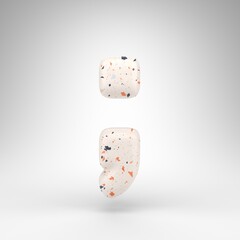 Semicolon symbol on white background. 3D sign with terrazzo pattern texture.