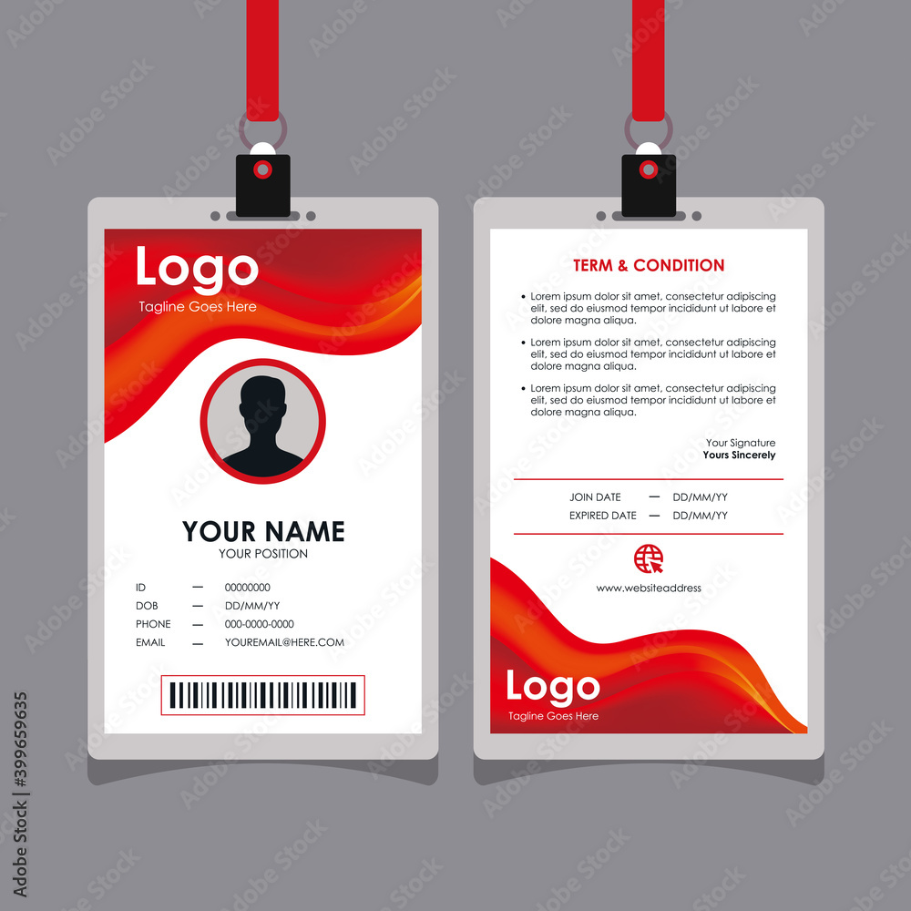 Poster abstract elegant red wavy id card design with blurry mesh background element, professional identity 