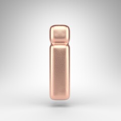 Letter I lowercase on white background. Matte copper 3D letter with shiny metallic texture.