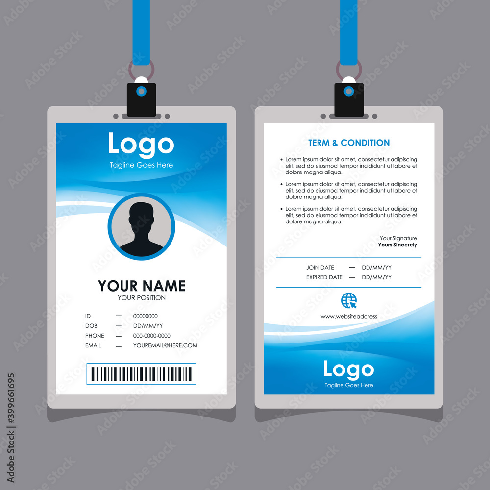 Poster abstract blue id card design with blurry mesh background element, professional identity card templat
