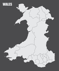 Obraz premium The Wales isolated map divided in regions