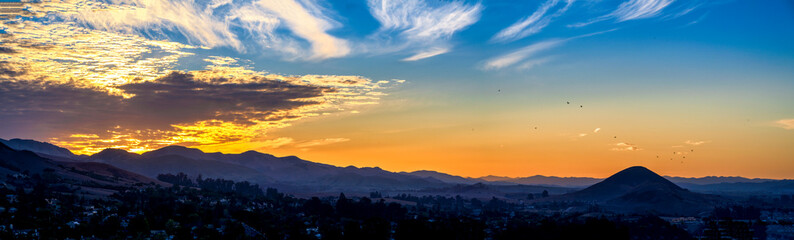 panorama of sunset, sunrise, horizon, silhouette