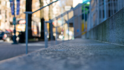 city stairs with blurred background.