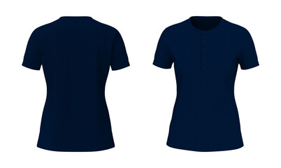 Naklejka premium Blank short sleeve henley t-shirt mockup, front and back views, design presentation for print, 3d illustration, 3d rendering