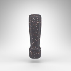 Exclamation point symbol on white background. Black matte 3D rendered sign with copper dots texture.