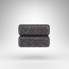 Equals symbol on white background. Black matte 3D rendered sign with copper dots texture.