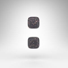 Colon symbol on white background. Black matte 3D rendered sign with copper dots texture.