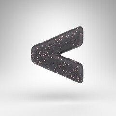 Less than symbol on white background. Black matte 3D rendered sign with copper dots texture.