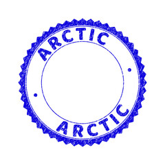 Grunge ARCTIC round rosette stamp seal. Empty space inside circle. Vector blue rubber overlay of ARCTIC tag inside round rosette. Stamp seal with corroded texture.