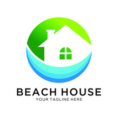 Beach house logo design template. wave logo design concept. Vector illustration