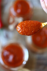 Selective focus. Soft focus. Freshly made homemade curry sauce.