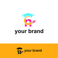 Initial letter n with toga hat graduation gown and paper plane flying around for education academy logo concept