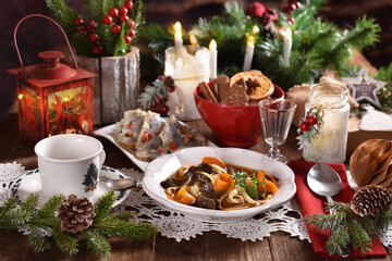 traditional mushroom soup with noodles for Christmas Eve supper