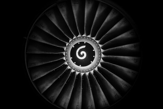 Jet engine fan blade Leap isolated in black background.