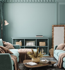 Bohemian home interior background, 3d render © artjafara