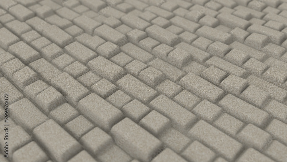 Poster abstract background with beige cubes, geometric low-poly installation. geometric bricks shapes with 