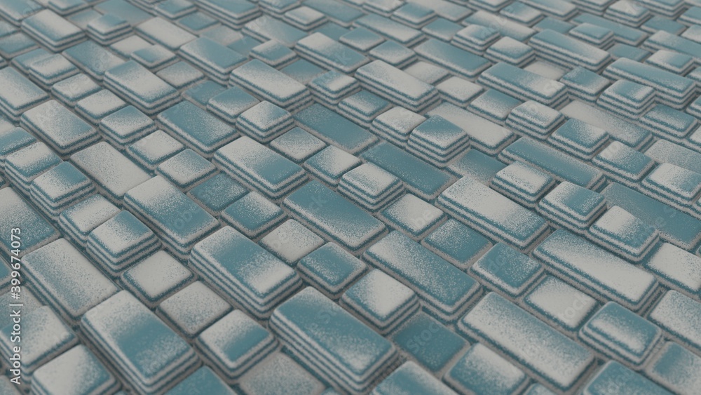 Poster abstract background with old green grey cubes, geometric installation. geometric bricks shapes with 