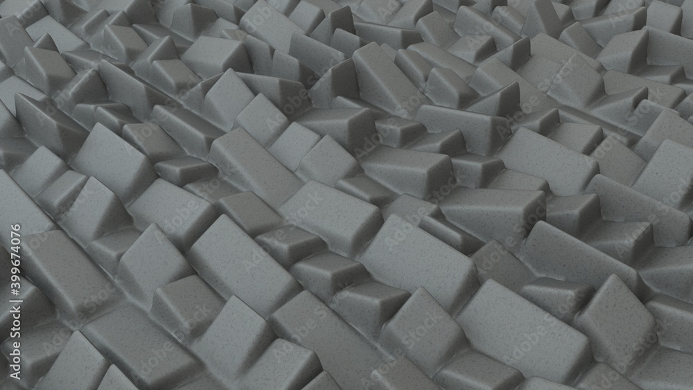 Poster abstract background with grey cubes, geometric low-poly installation. geometric bricks shapes with r