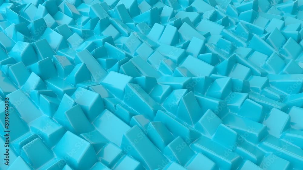 Poster abstract background with blue cubes, geometric low-poly installation. geometric bricks shapes with r