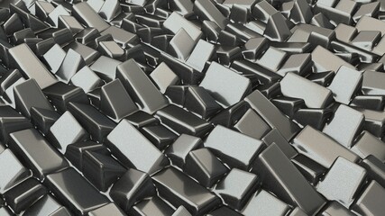 Obraz premium Abstract background with chrome cubes, geometric low-poly installation. Geometric bricks shapes with rounded edges. Modern background template for documents, reports and presentations. 3d rendering