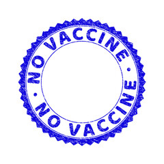 Grunge NO VACCINE round rosette stamp seal. Empty space inside circle. Vector blue rubber imitation of NO VACCINE text inside round rosette. Stamp seal with grunge texture.