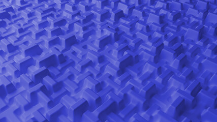 Abstract background with blue cubes. Block-shaped installation. Geometric bricks shapes with rounded edges. Modern background template for documents, reports and presentations. 3d rendering