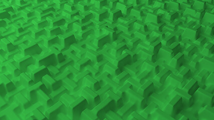 Abstract background with green cubes. Block-shaped installation. Geometric bricks shapes with rounded edges. Modern background template for documents, reports and presentations. 3d rendering