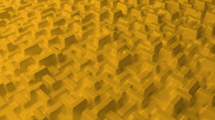 Abstract background with yellow cubes. Block-shaped installation. Geometric bricks shapes with rounded edges. Modern background template for documents, reports and presentations. 3d rendering