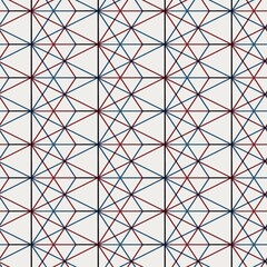 Obraz premium Seamless abstract geometric pattern in flat red blue black white. High quality illustration. Abstract design of red and blue overlaid to form a modern attractive abstract seamless surface design.