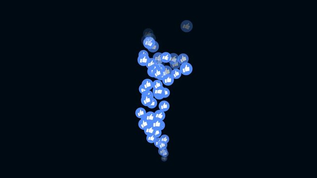 A stream of likes reacts from a single point floating upwards, disappearing shortly. With alpha channel