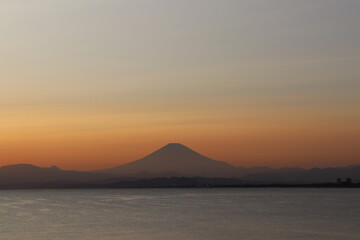 sunset and Mt.fuji over the sea