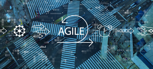 Agile concept with busy city traffic intersection