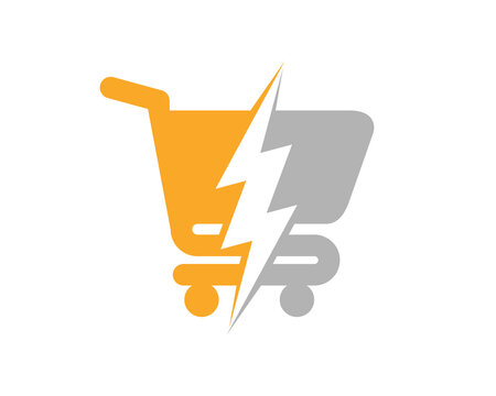 Shopping cart with energy symbol in the middle