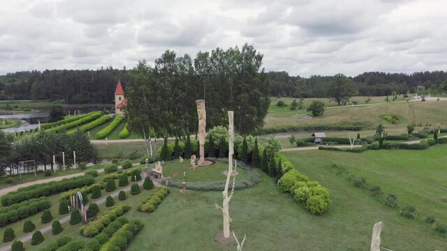 Aglona church, Aglona cathedral and Christian Kings mountain with garden drone flight