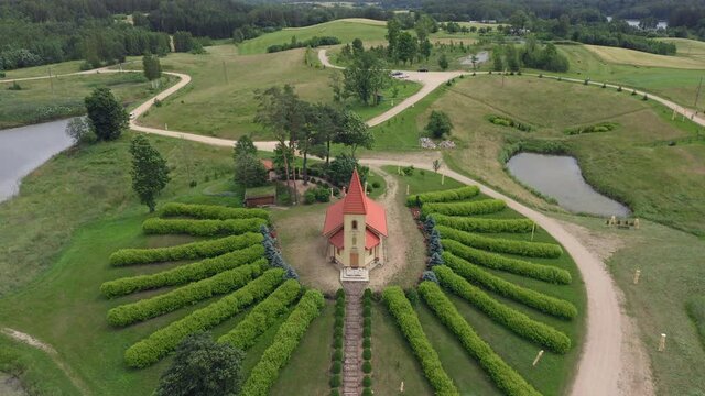 Aglona church, Aglona cathedral and Christian Kings mountain with garden drone flight