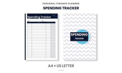 Minimalist Personal Finance planner Spending Tracker pages template vector paper A4 and US Letter Ai, EPS 10 File