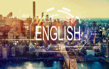 English concept with the New York City skyline near midtown