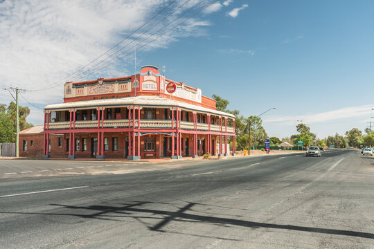 BARMEDMAN, New South, Wales, Australia - 3 February 2019: The main street of Barmedman and historic Barmedman Hotel.