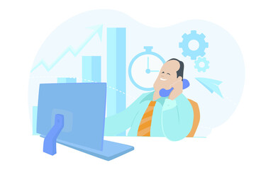 Businessman calling flat illustration design vector. Telemarketing concept