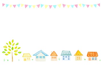 手描きの水彩街並みイラスト　3