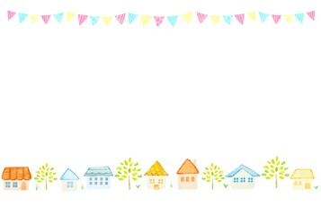 手描きの水彩街並みイラスト　11