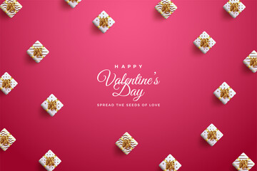 Fototapeta na wymiar Valentine's day background with gift boxes scattered.