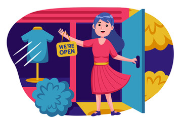 People shopping vector illustration. Cartoon character with flat design style.