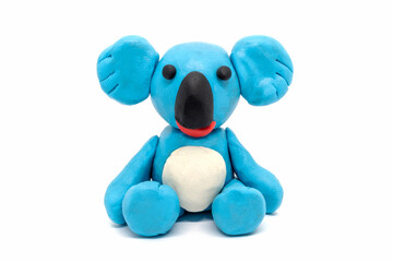 Play dough Koala bear on white background. Handmade clay plasticine